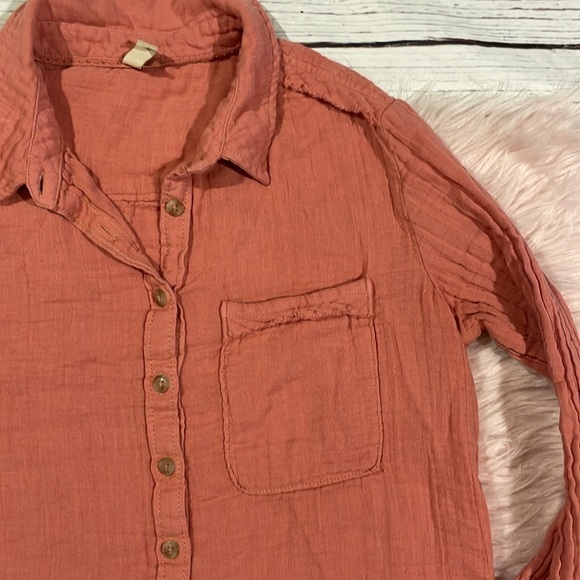 Anthropologie Pilcro Pink Cotton Gauze Button Down Blouse - Picture 8 of 8